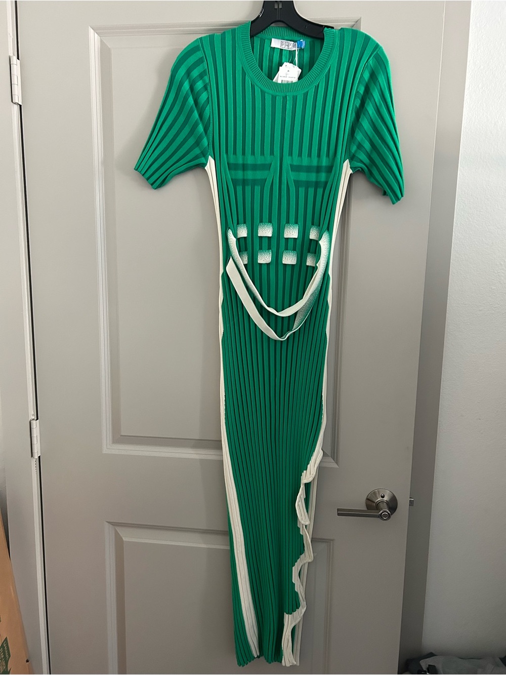 PH5 Green Ribbed Maxi Dress with White Trim